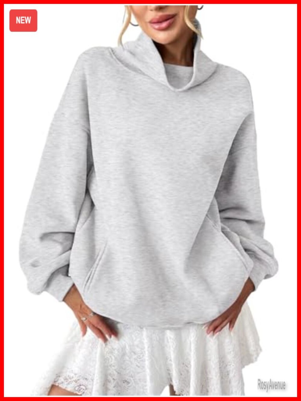 Fleece Turtleneck Sweatshirt Oversized Pullover with Pockets